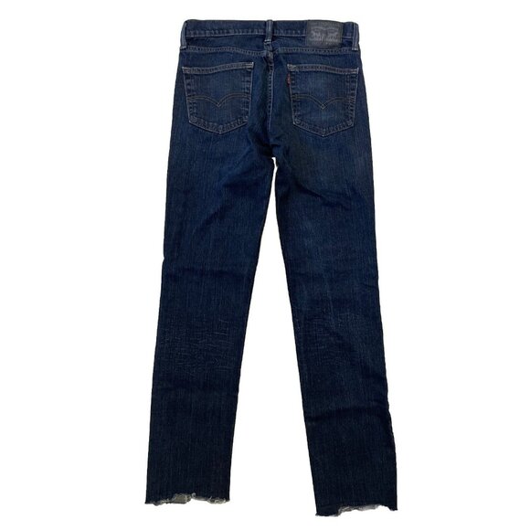 Levis Jeans Men Sz 32 x 32 Blue 511 Slim Dark Rinse Black Patch Raw Hem Modified - Picture 2 of 12